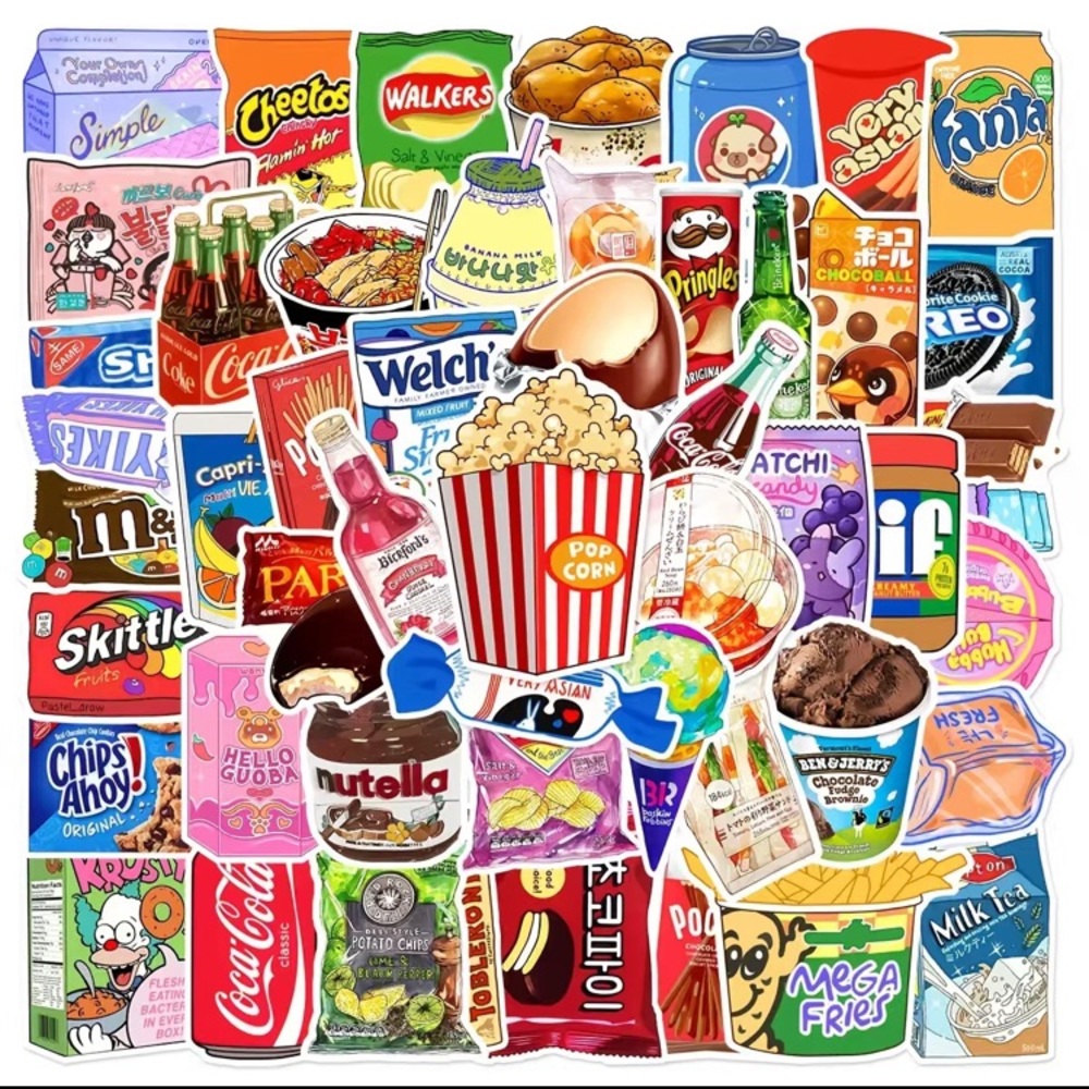 10 Exotic Snacks & Soda Stickers No repeats